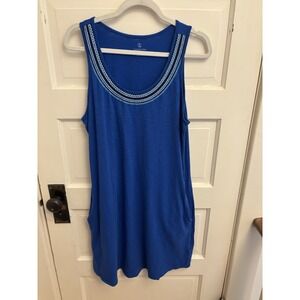 Lands End Women's Blue Embroidered Sleeveless Knit Cotton Cover Up Size Medium‎